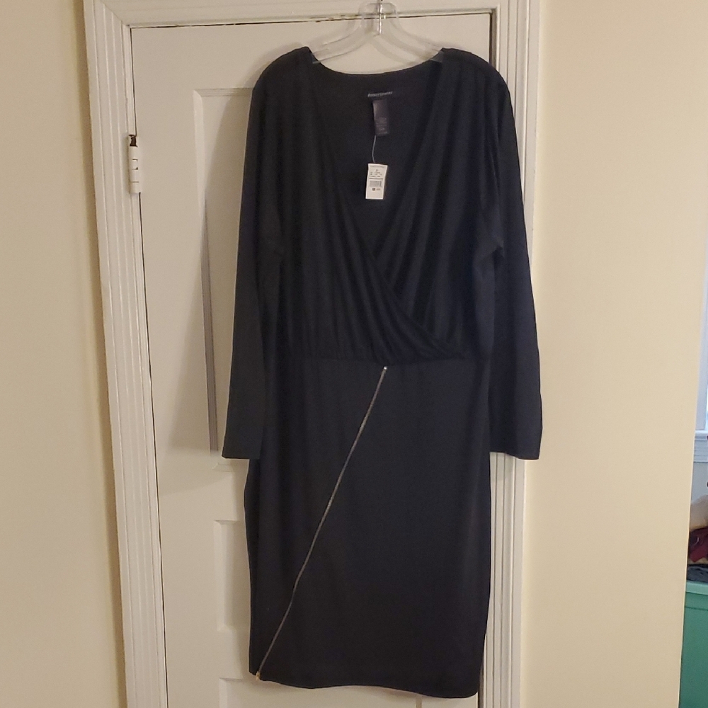 Ashley Stewart Black and Gray Asymmetrical Wrap Dress
